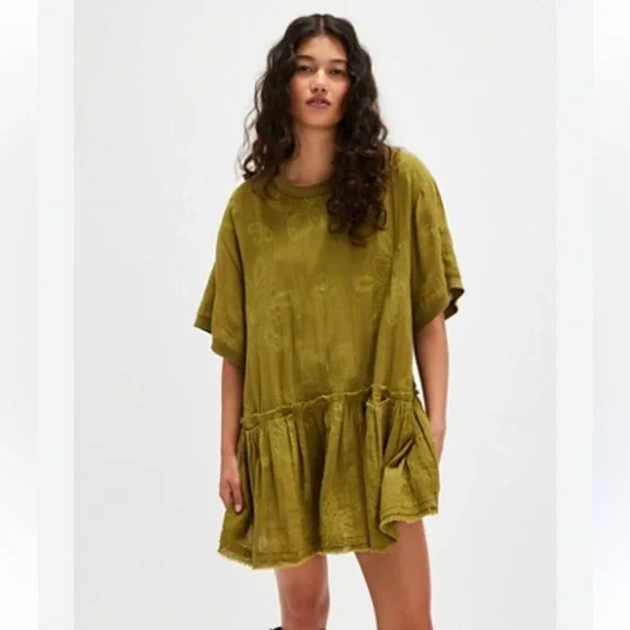 NWOT Free People Picking Petals Embroidered Mini Tunic Dress in Cardamom Seed XS - Picture 5 of 9